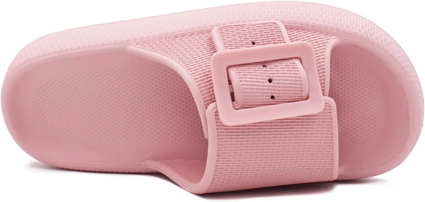 SUSHAN Women Pillow Sandals with Soft Thick Sole Cloud Slides Bathroom Non-Slip Shower Shoes House Slippers