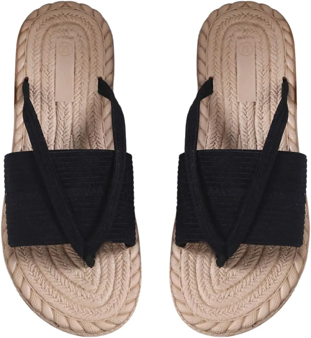 SweatyRocks Women's Woven Thong Sandals Open Toe Slip on Corduroy Vacation Flip Flops