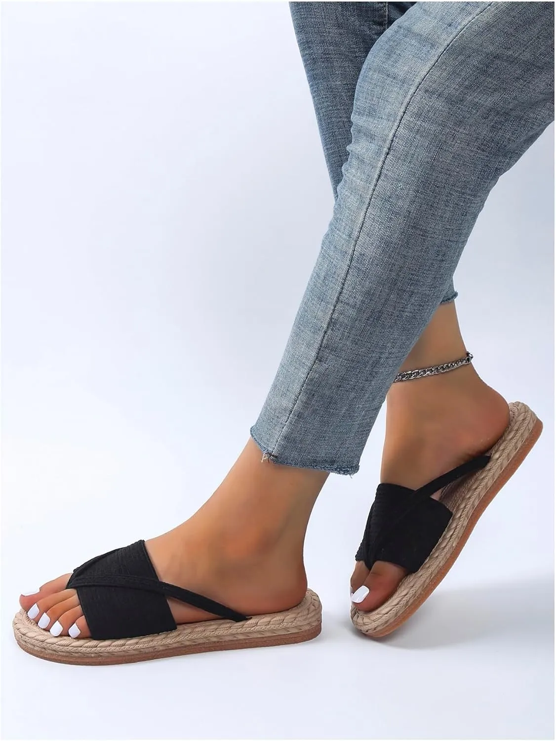 SweatyRocks Women's Woven Thong Sandals Open Toe Slip on Corduroy Vacation Flip Flops
