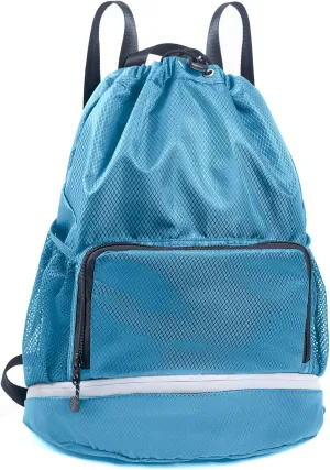 Swim Essentials Beach Gym Bag - Drawstring Backpack with Shoes Compartment and Waterproof Pocket for Kids, Men - Workout Bag