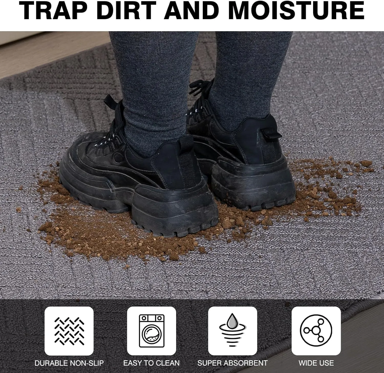 Syalife Door Mat Indoor Doormat, Non-Slip Resist Dirt Entryway Rug Entrance Mat, Dog Door Mat, Super Absorbent Welcome mat for Muddy Wet Shoes and Paws, 36"x59", Grey 02