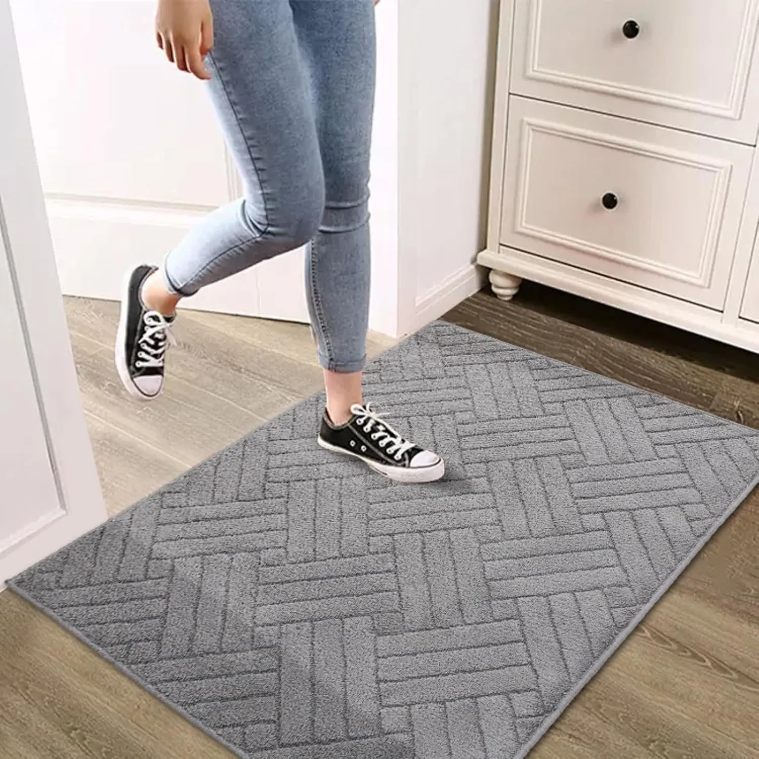 Syalife Door Mat Indoor Doormat, Non-Slip Resist Dirt Entryway Rug Entrance Mat, Dog Door Mat, Super Absorbent Welcome mat for Muddy Wet Shoes and Paws, 36"x59", Grey 02
