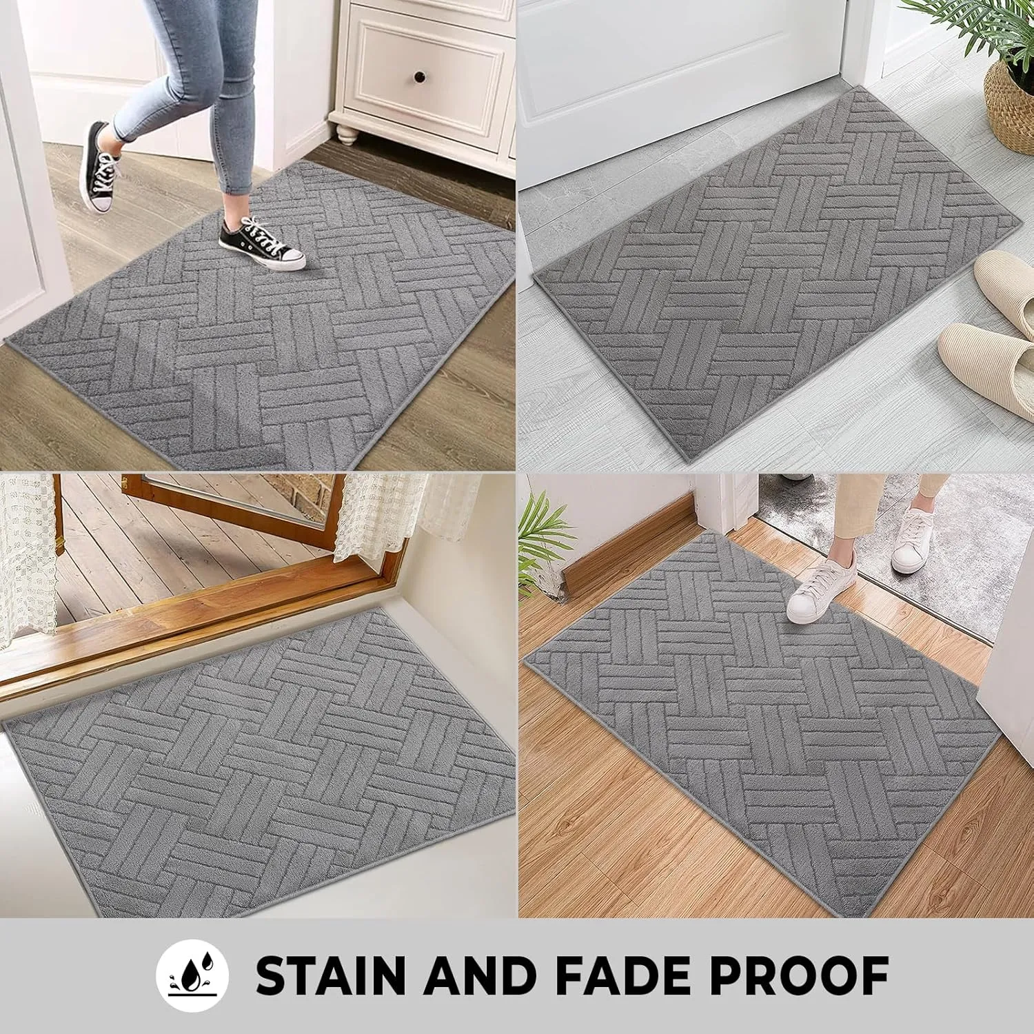 Syalife Door Mat Indoor Doormat, Non-Slip Resist Dirt Entryway Rug Entrance Mat, Dog Door Mat, Super Absorbent Welcome mat for Muddy Wet Shoes and Paws, 36"x59", Grey 02
