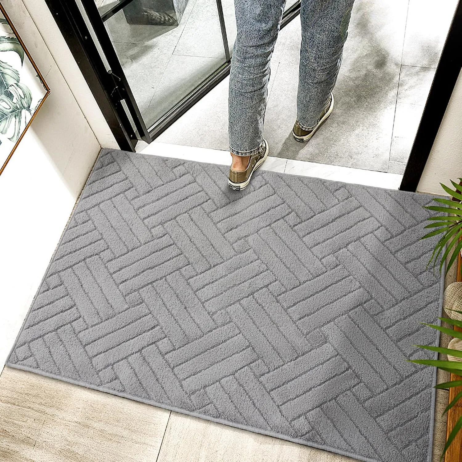 Syalife Door Mat Indoor Doormat, Non-Slip Resist Dirt Entryway Rug Entrance Mat, Dog Door Mat, Super Absorbent Welcome mat for Muddy Wet Shoes and Paws, 36"x59", Grey 02