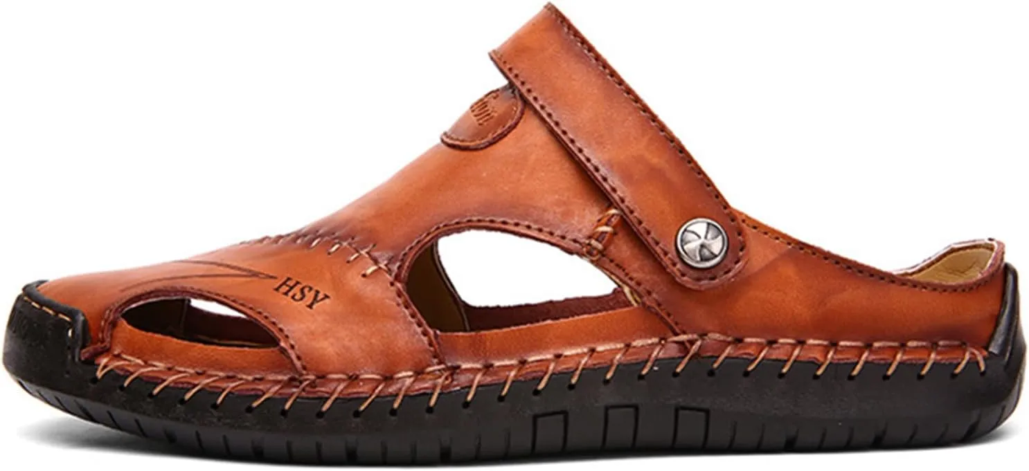 SywzX&xfybz Mens Casual Leather Sandals Summer Beach Slipper Mens Comfort Outdoor Shoes Fashion Lightweight Trail Water Sandal Adjustable