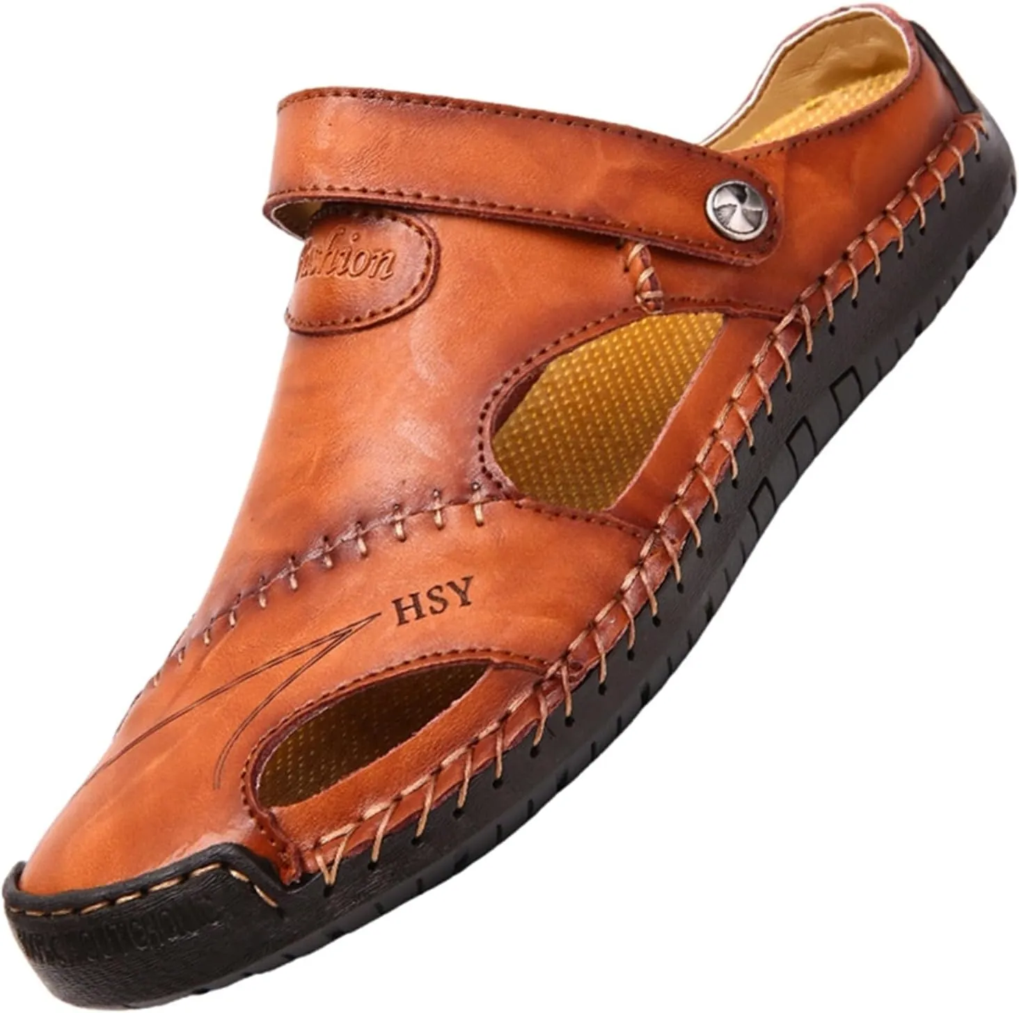SywzX&xfybz Mens Casual Leather Sandals Summer Beach Slipper Mens Comfort Outdoor Shoes Fashion Lightweight Trail Water Sandal Adjustable
