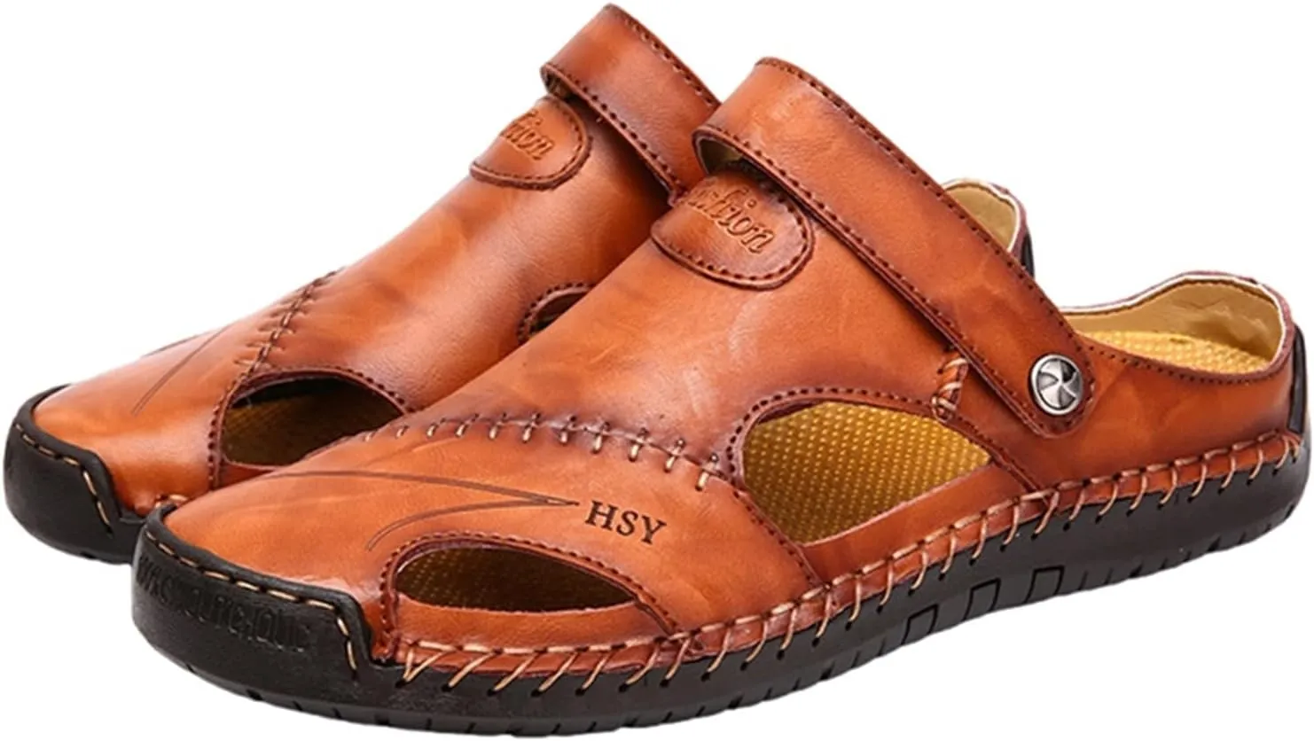 SywzX&xfybz Mens Casual Leather Sandals Summer Beach Slipper Mens Comfort Outdoor Shoes Fashion Lightweight Trail Water Sandal Adjustable