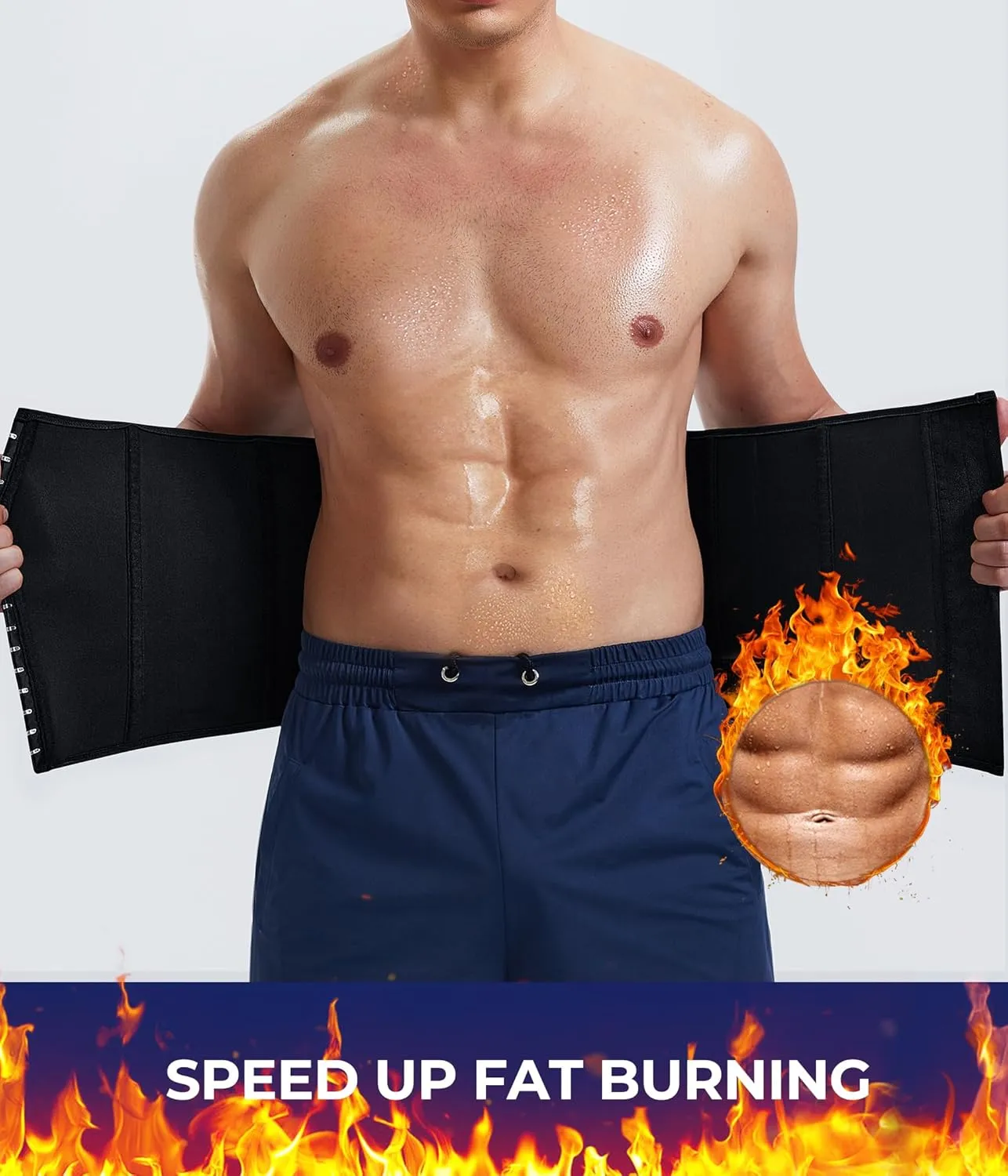 TAILONG Men Waist Trainer Belt Workout for Body Weight Loss Fitness Fat Burner Trimmer Band Back Support