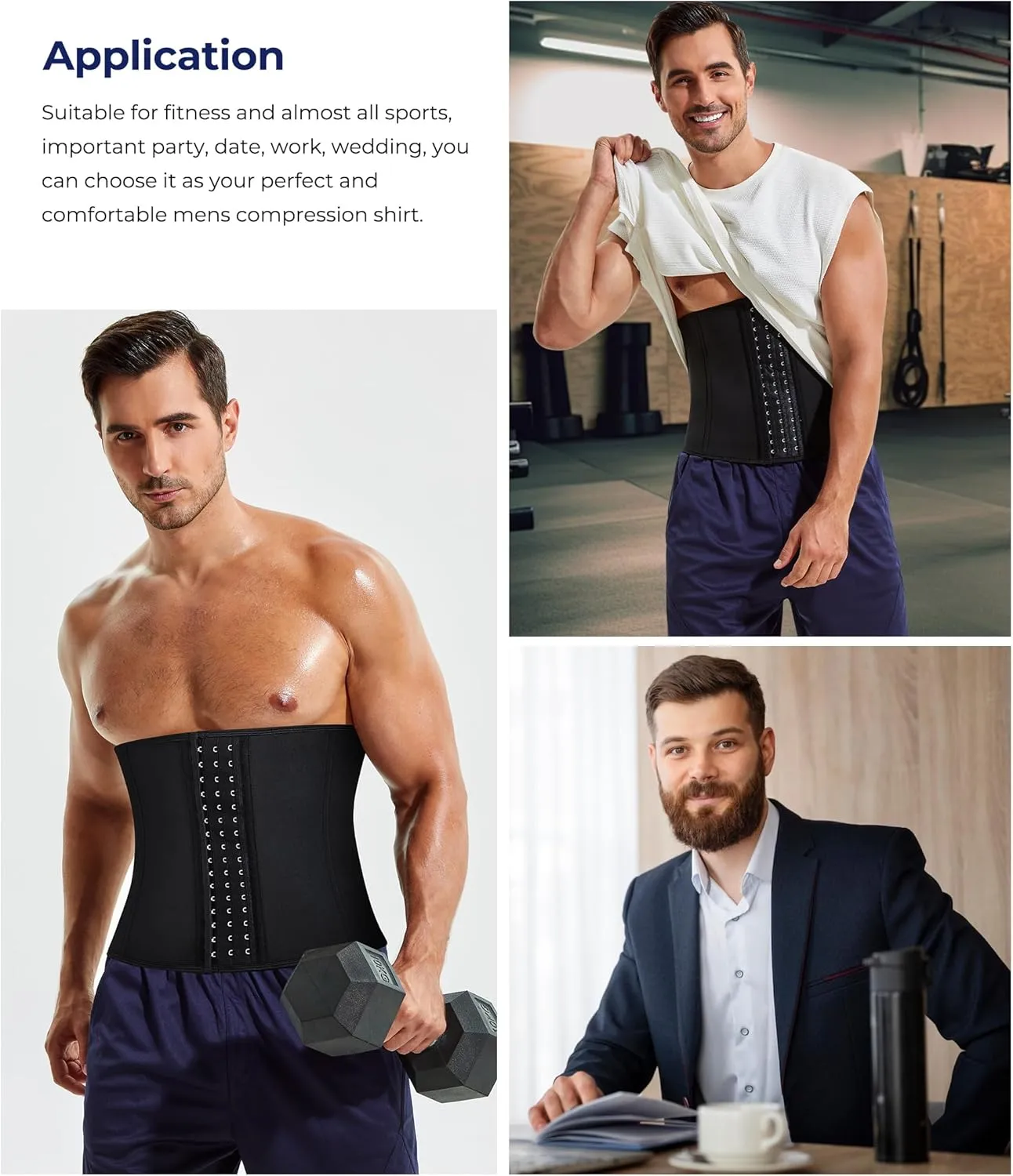TAILONG Men Waist Trainer Belt Workout for Body Weight Loss Fitness Fat Burner Trimmer Band Back Support