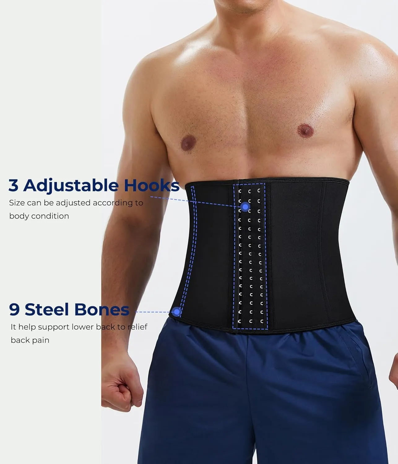 TAILONG Men Waist Trainer Belt Workout for Body Weight Loss Fitness Fat Burner Trimmer Band Back Support