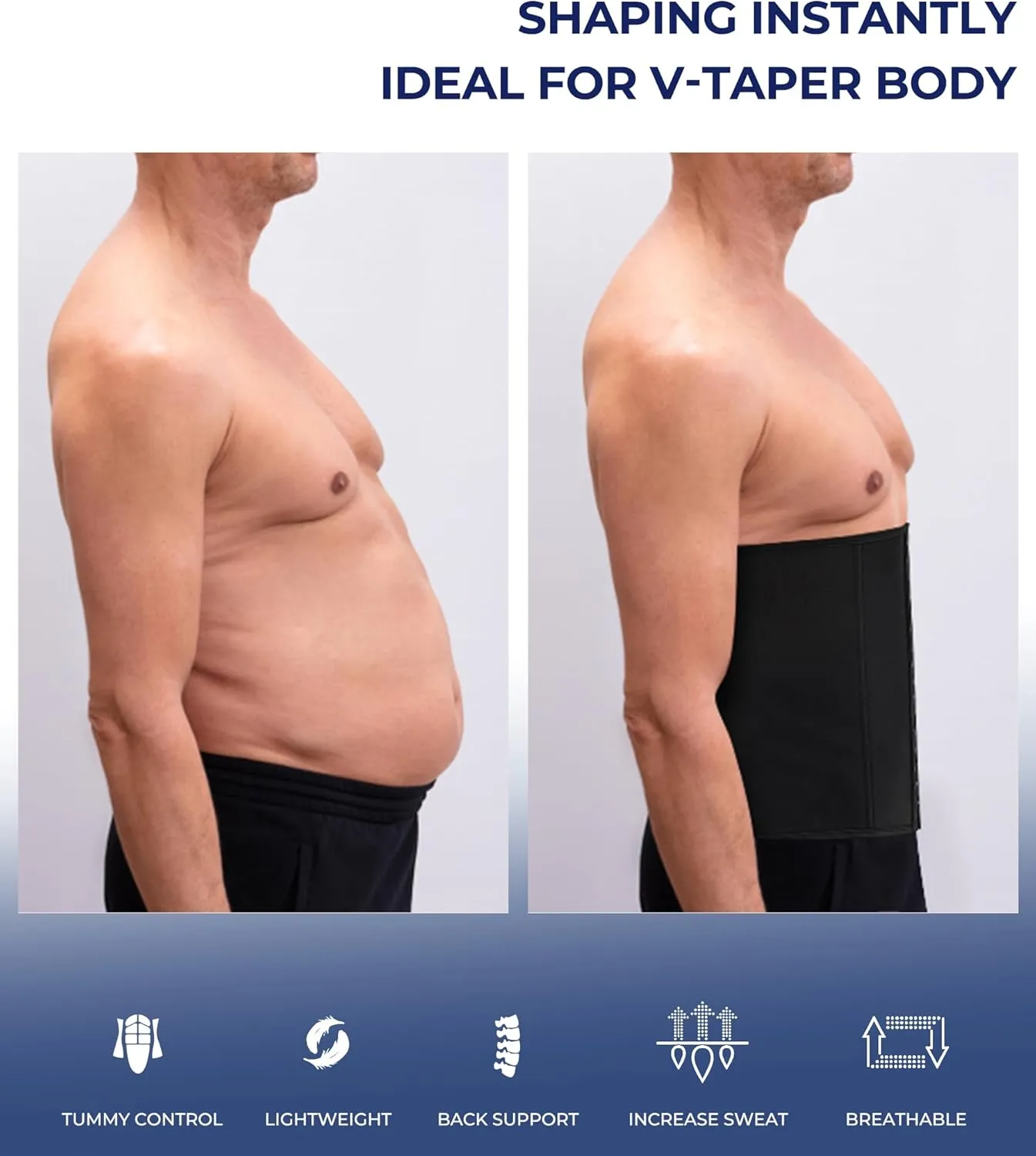 TAILONG Men Waist Trainer Belt Workout for Body Weight Loss Fitness Fat Burner Trimmer Band Back Support