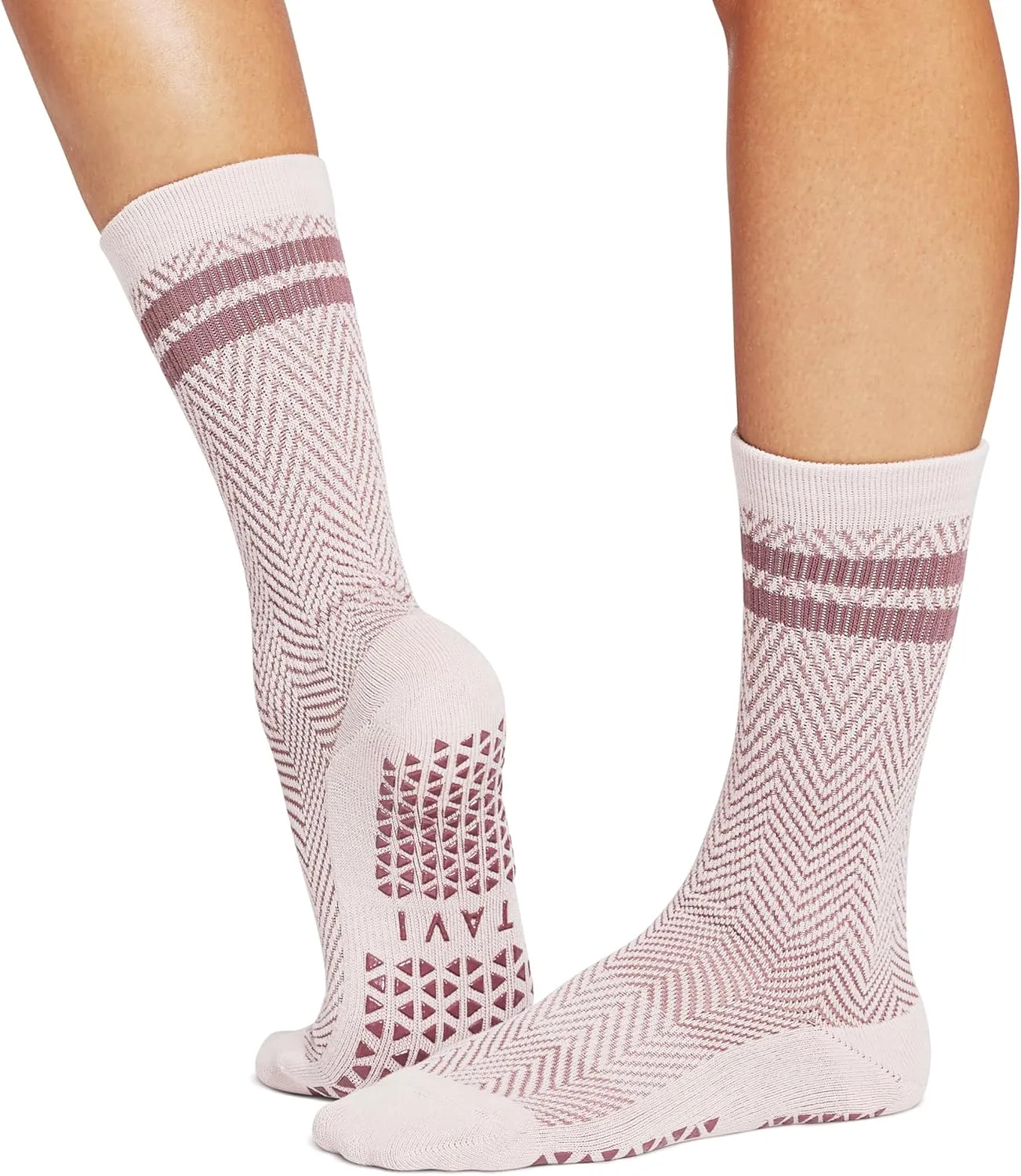 TAVI Kai Fashion Crew Grip Socks - For Slipper Barre, Pilates, and Yoga - with Grips for Women and Men