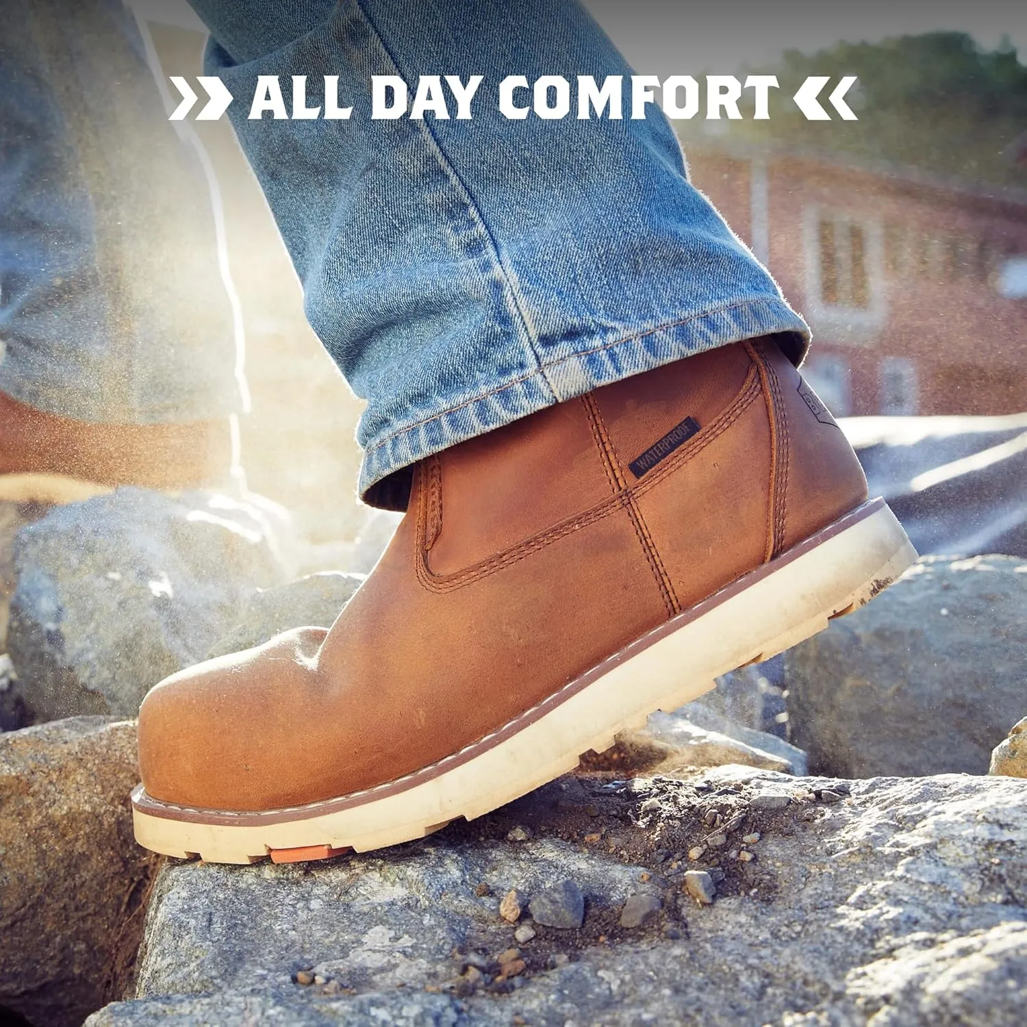 The BRUNT Bolduc (Comp Toe) - Brown - 9" Waterproof Pull-On Wellington Wedge Work Boot - EH Rated - Slip   Oil Resistant - Adjustable Width System