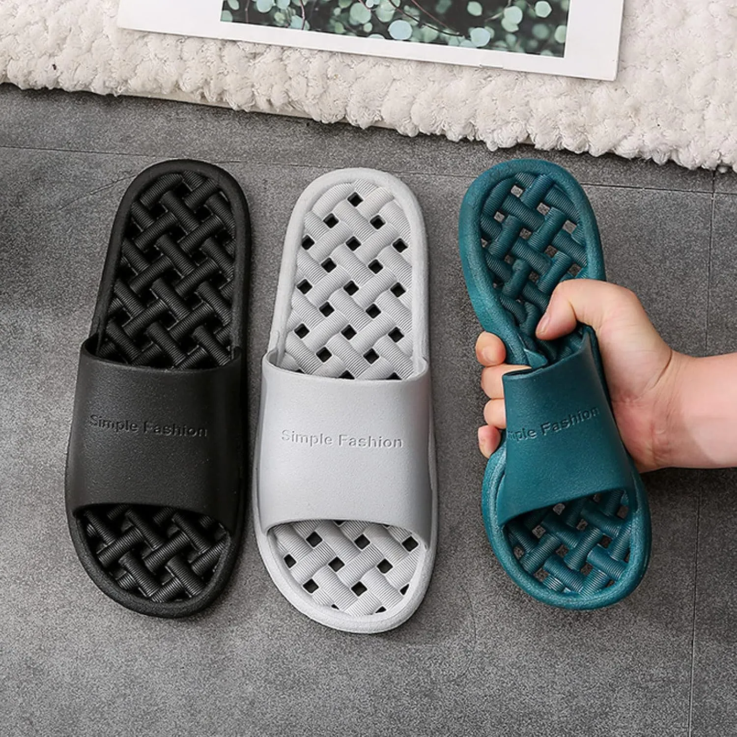 Therapeutic Massage Slippers,Acupressure Foot Massager,Bathroom Bath Slippers, Non-Slip Quick-Drying Household Shoes,Black,40-41