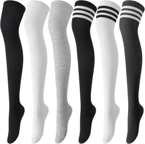 Thigh High Socks for Women, Warm Over Knee High Socks, Extra Long Striped High Boot Stockings for Daily Wear