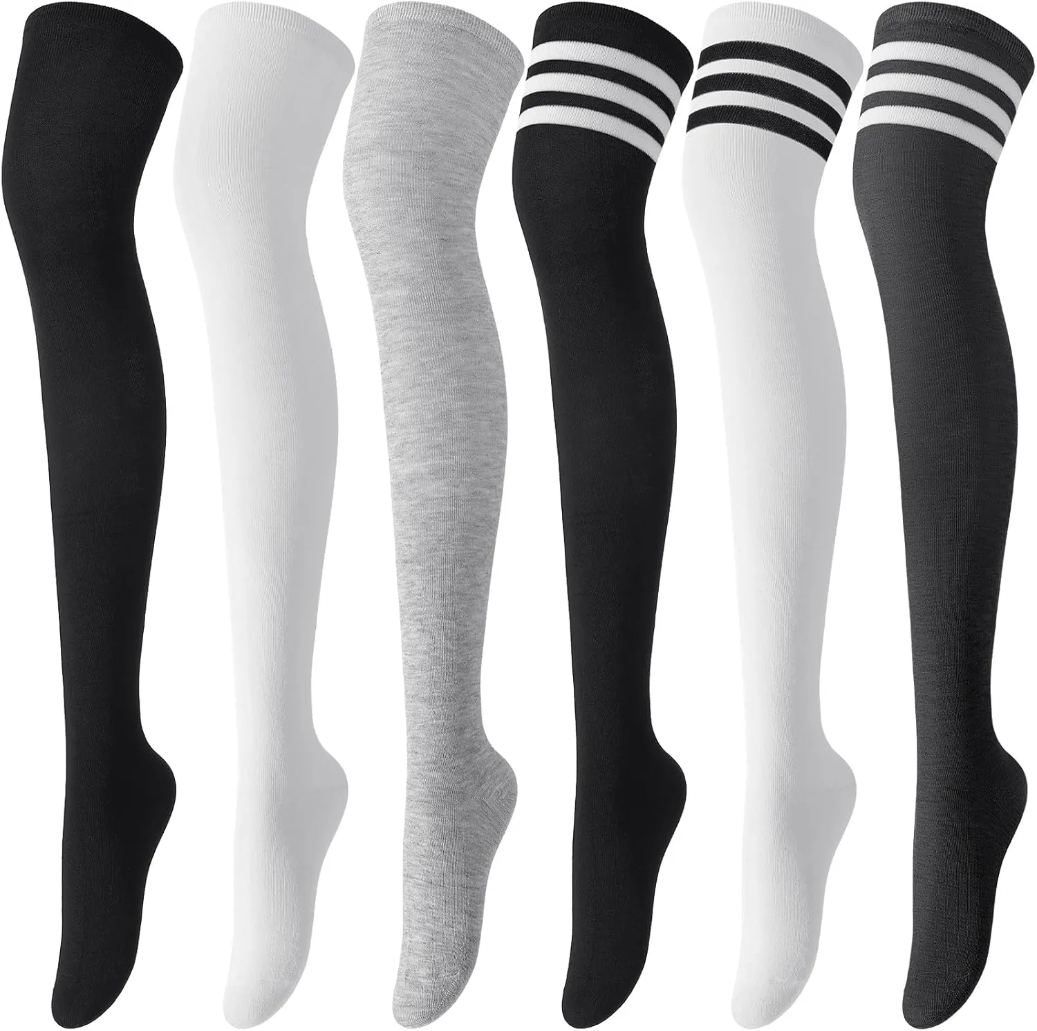 Thigh High Socks for Women, Warm Over Knee High Socks, Extra Long Striped High Boot Stockings for Daily Wear
