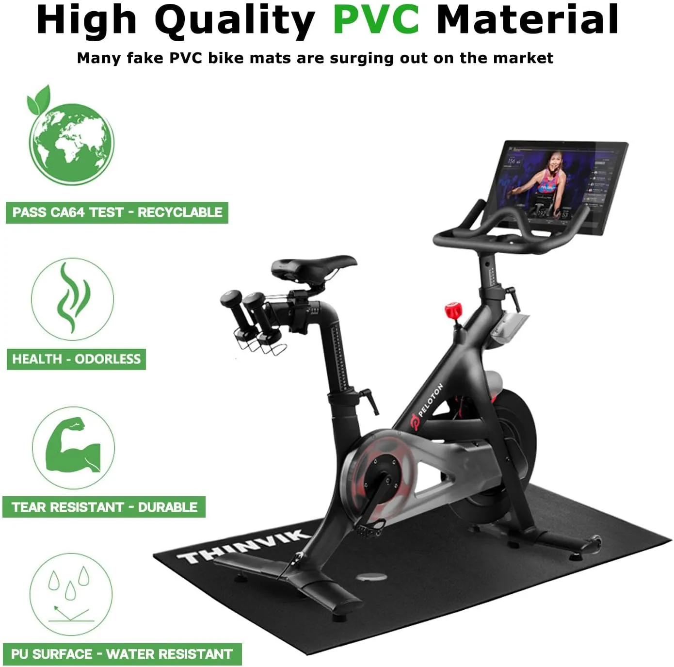 Thinvik Bike Mat for Peloton Spinning Bike & Wahoo Kickr 30×60in /30×72in Bicycle Trainer Mat for Cycleops Rowe Indoor Cycling Exercise Stationary Bike mat with Stone Texture 4mm/6mm Thickness
