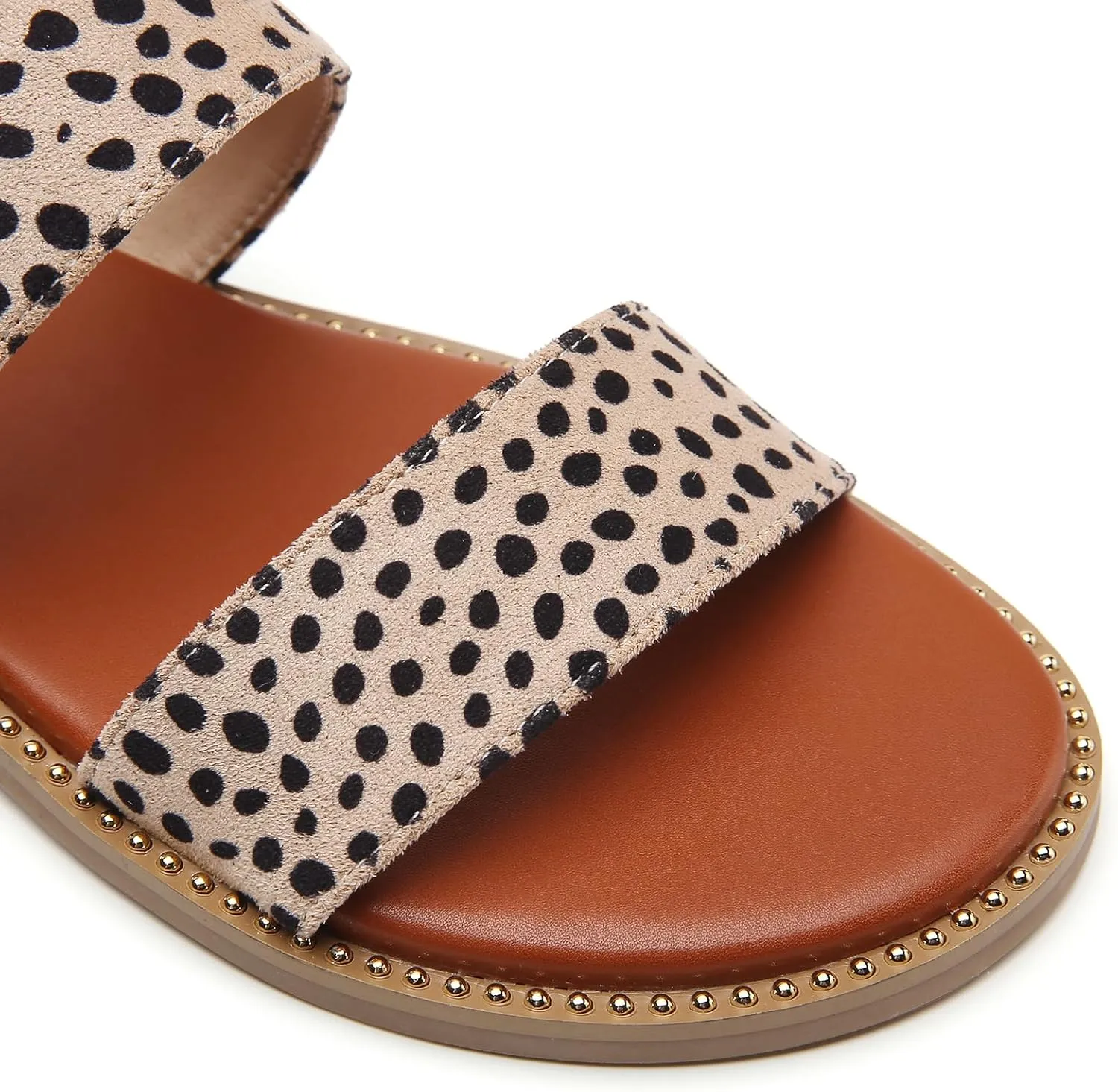 Tilocow Women's Flat Sandals with Rivets Inlaid Slip on Sandals Two Strap Casual Summer Slide Shoes