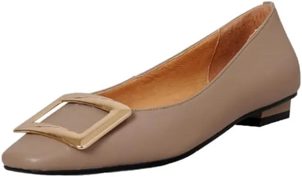 TinaCus Women's Square Toe Patent Leather Handmade Buckle Comfort Slip On Flat Shoes