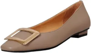 TinaCus Women's Square Toe Patent Leather Handmade Buckle Comfort Slip On Flat Shoes