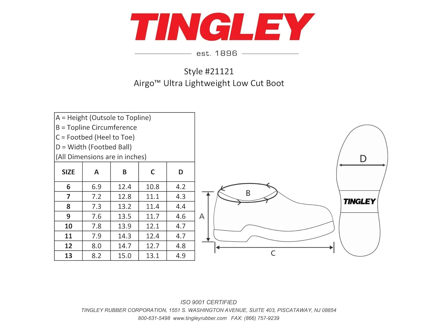 Tingley Airgo 21121 Ultra Lightweight EVA Low Cut Boot with Cleated Outsole, Mens 6 / Womens 8, Black