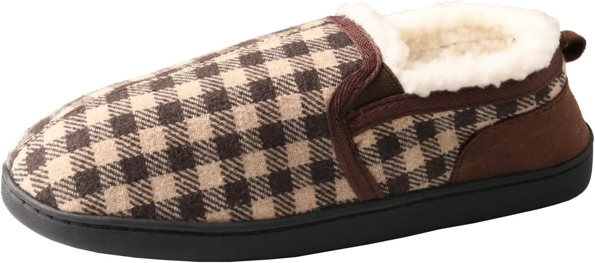 TMA EYES Men's Winter Cotton Flat Comfortable Non-slip Warm Slippers With Check Pattern