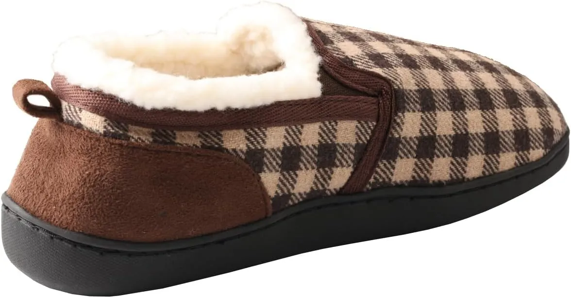 TMA EYES Men's Winter Cotton Flat Comfortable Non-slip Warm Slippers With Check Pattern