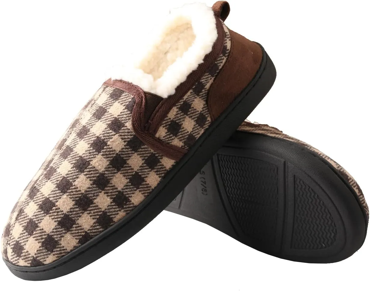 TMA EYES Men's Winter Cotton Flat Comfortable Non-slip Warm Slippers With Check Pattern