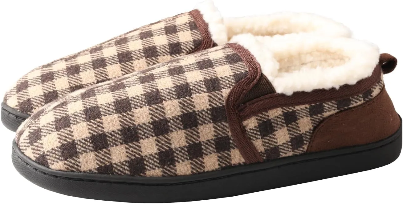 TMA EYES Men's Winter Cotton Flat Comfortable Non-slip Warm Slippers With Check Pattern