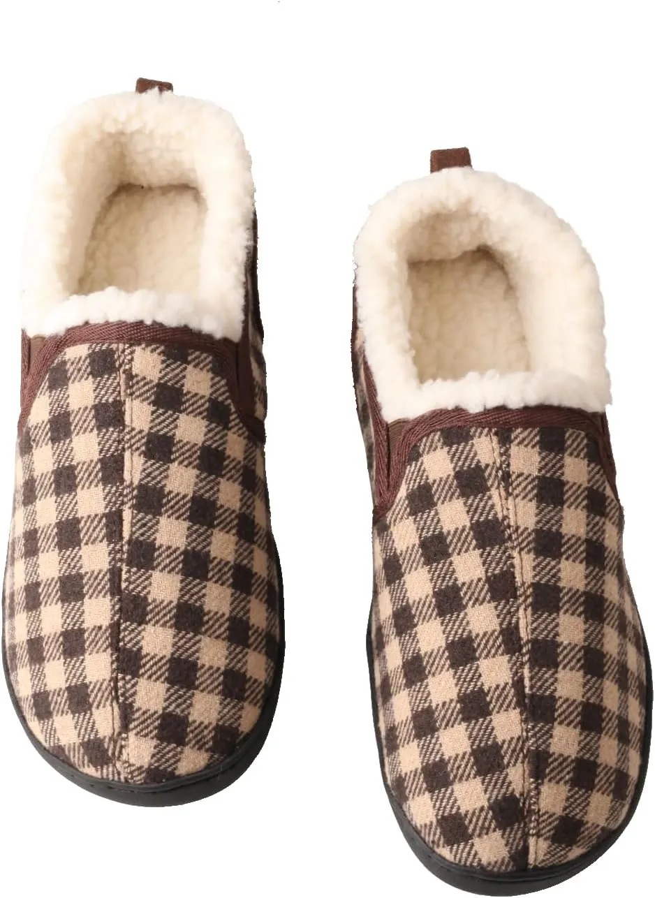TMA EYES Men's Winter Cotton Flat Comfortable Non-slip Warm Slippers With Check Pattern