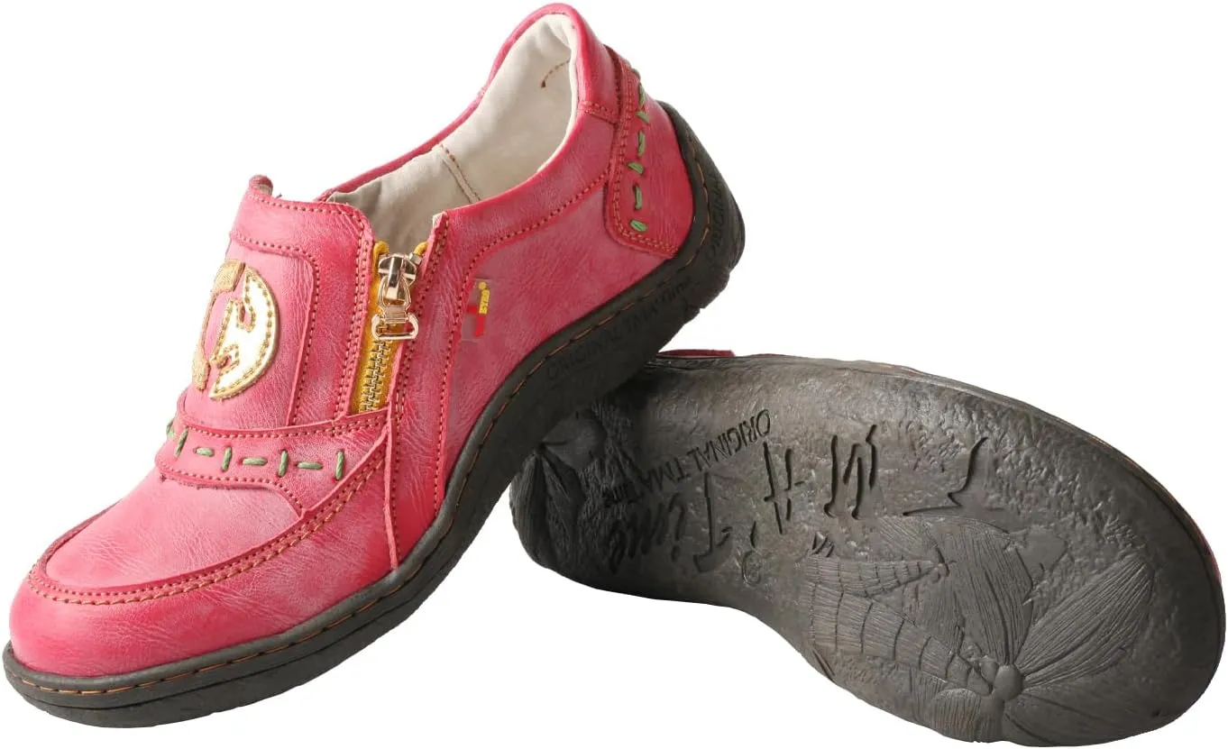 TMA EYES Women's Non-Slip Leather Casual Slip On Comfort Walking Flat Shoes