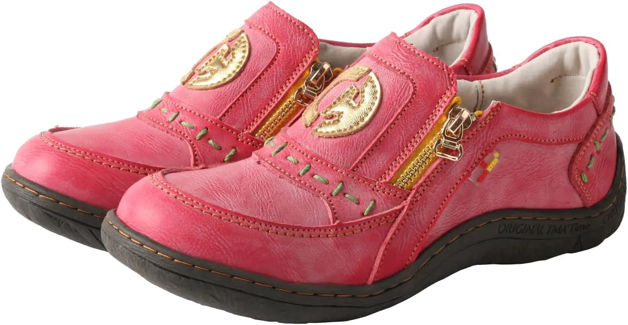 TMA EYES Women's Non-Slip Leather Casual Slip On Comfort Walking Flat Shoes