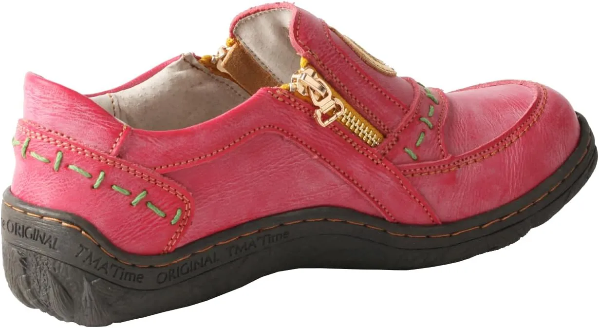 TMA EYES Women's Non-Slip Leather Casual Slip On Comfort Walking Flat Shoes