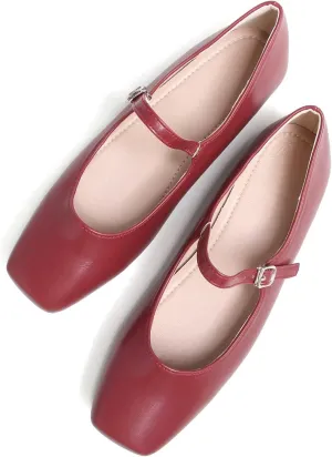 TN TANGNEST Women's Mary Jane Flats Fashion Square Toe Slip On Buckle Flats Soft Comfortable Casual Flat Shoes