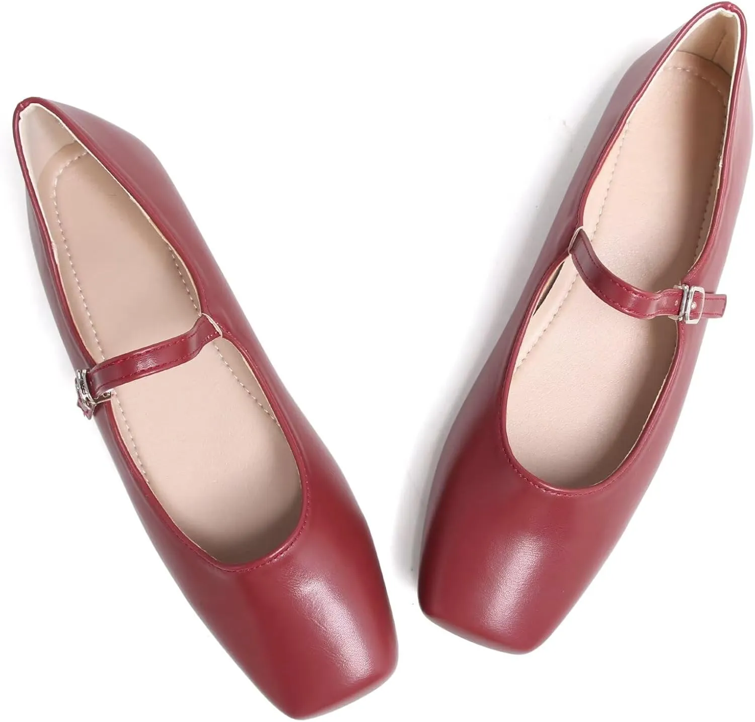 TN TANGNEST Women's Mary Jane Flats Fashion Square Toe Slip On Buckle Flats Soft Comfortable Casual Flat Shoes