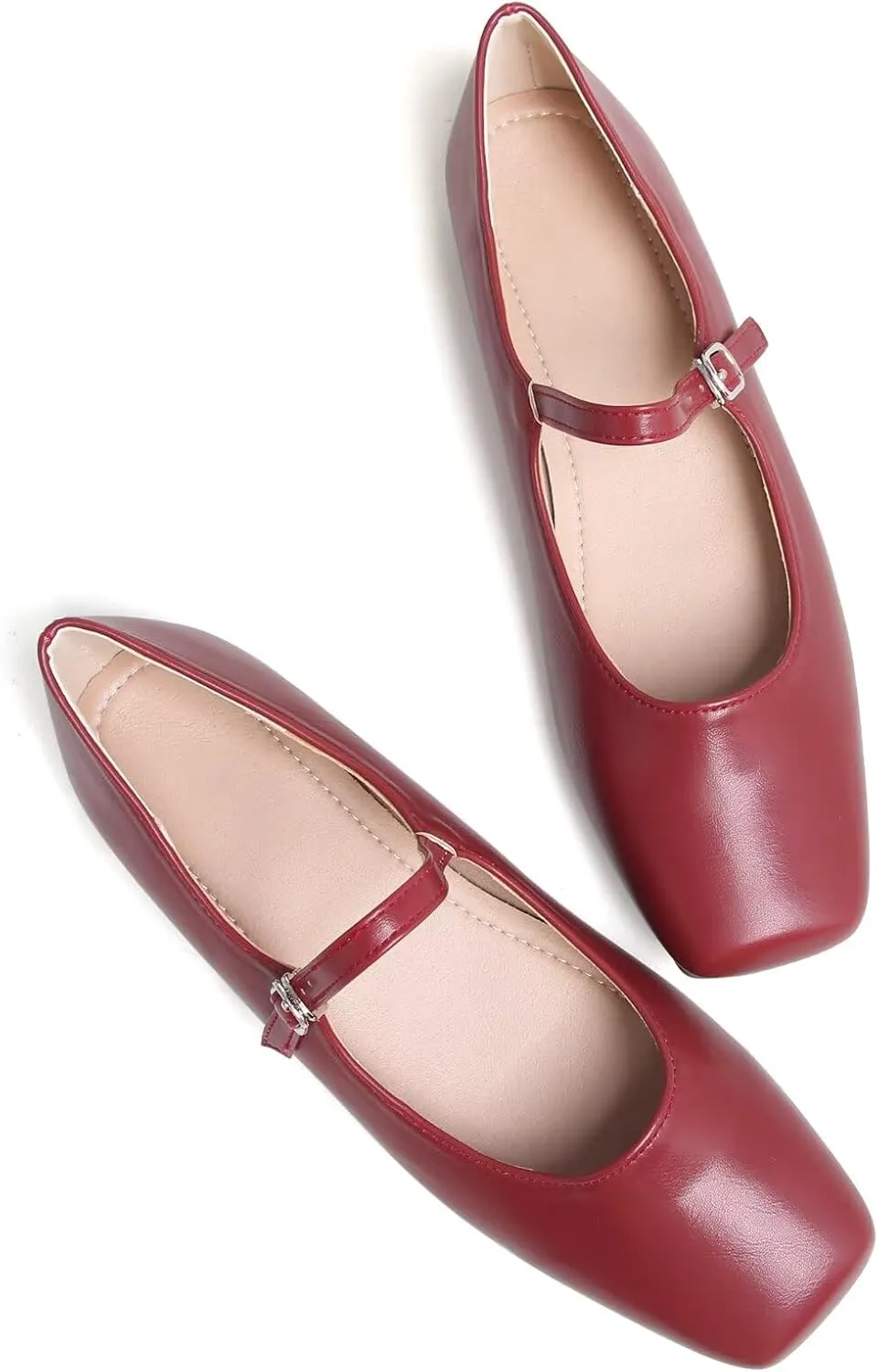 TN TANGNEST Women's Mary Jane Flats Fashion Square Toe Slip On Buckle Flats Soft Comfortable Casual Flat Shoes