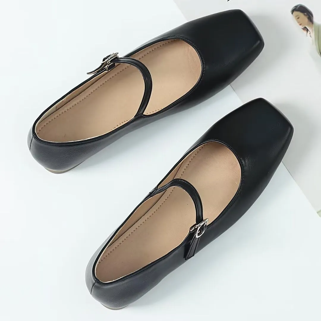 TN TANGNEST Women's Mary Jane Flats Fashion Square Toe Slip On Buckle Flats Soft Comfortable Casual Flat Shoes