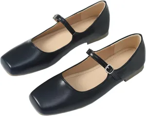 TN TANGNEST Women's Mary Jane Flats Fashion Square Toe Slip On Buckle Flats Soft Comfortable Casual Flat Shoes