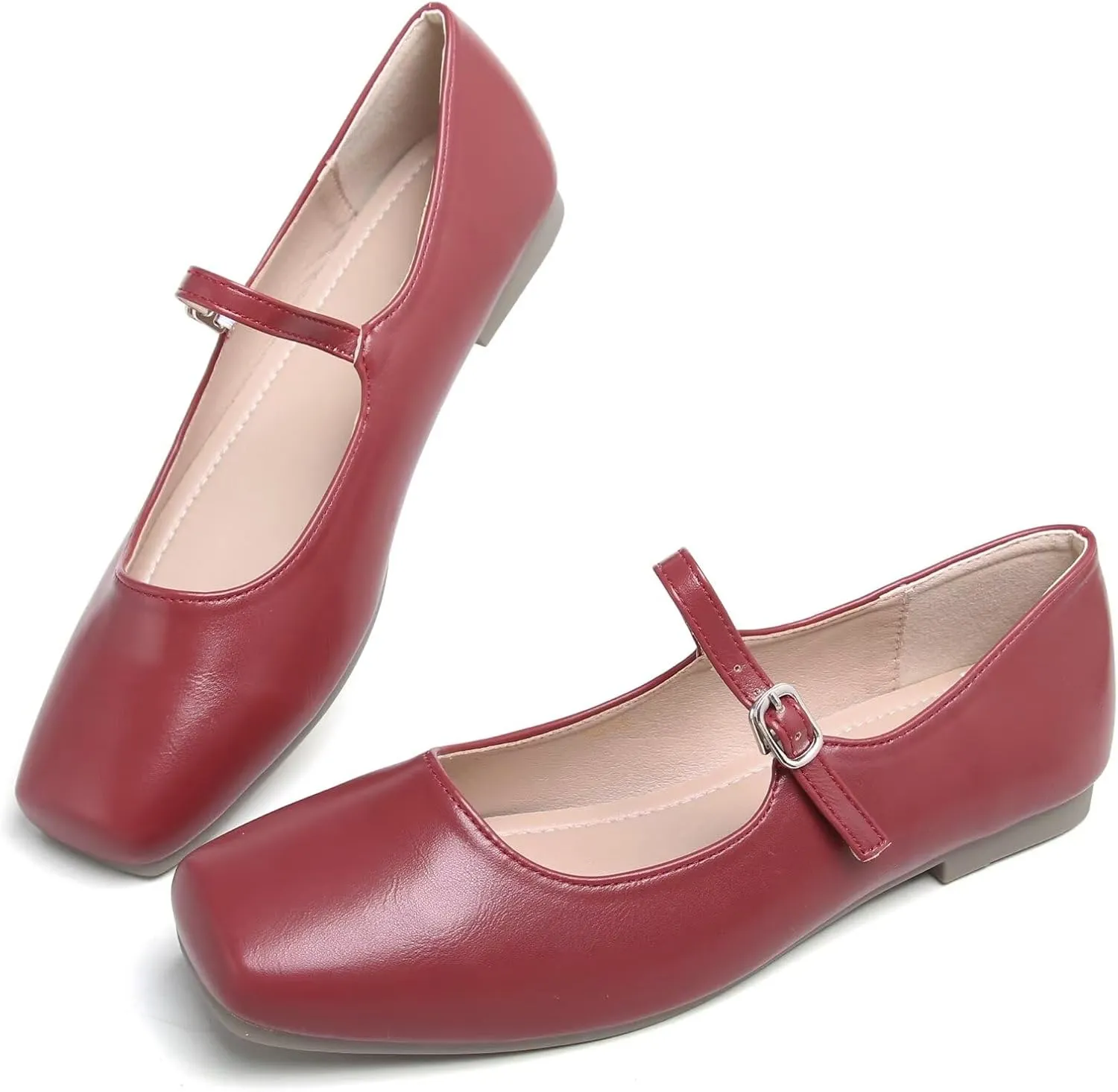 TN TANGNEST Women's Mary Jane Flats Fashion Square Toe Slip On Buckle Flats Soft Comfortable Casual Flat Shoes