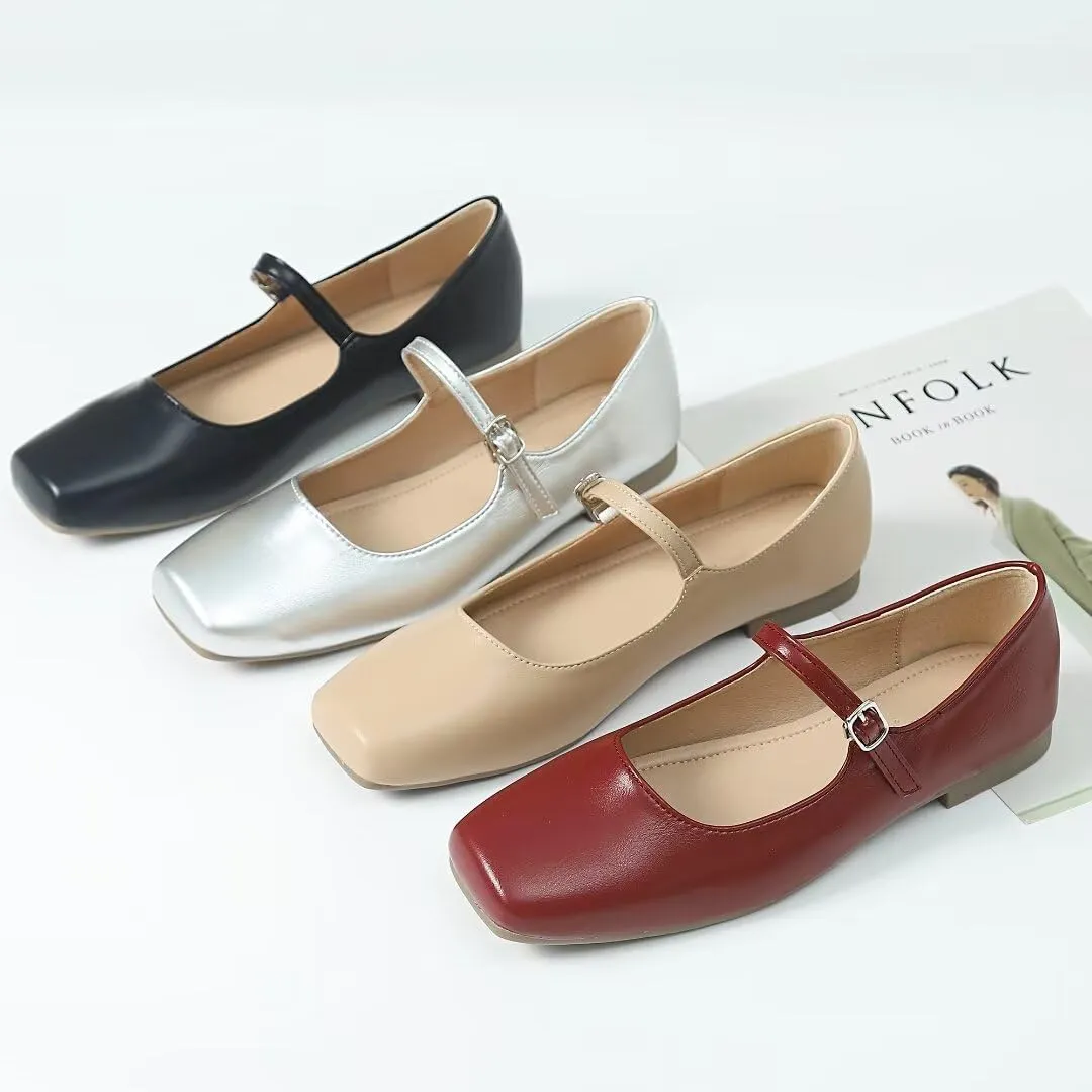 TN TANGNEST Women's Mary Jane Flats Fashion Square Toe Slip On Buckle Flats Soft Comfortable Casual Flat Shoes