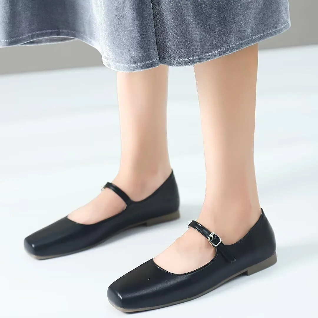 TN TANGNEST Women's Mary Jane Flats Fashion Square Toe Slip On Buckle Flats Soft Comfortable Casual Flat Shoes