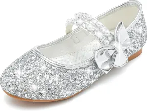 Toddler Girls Dress Shoes - Black Floral Mary Jane Flats for Girls - Water Resistant - All Seasons - Casual - Wedding, Dance, Daily Wear