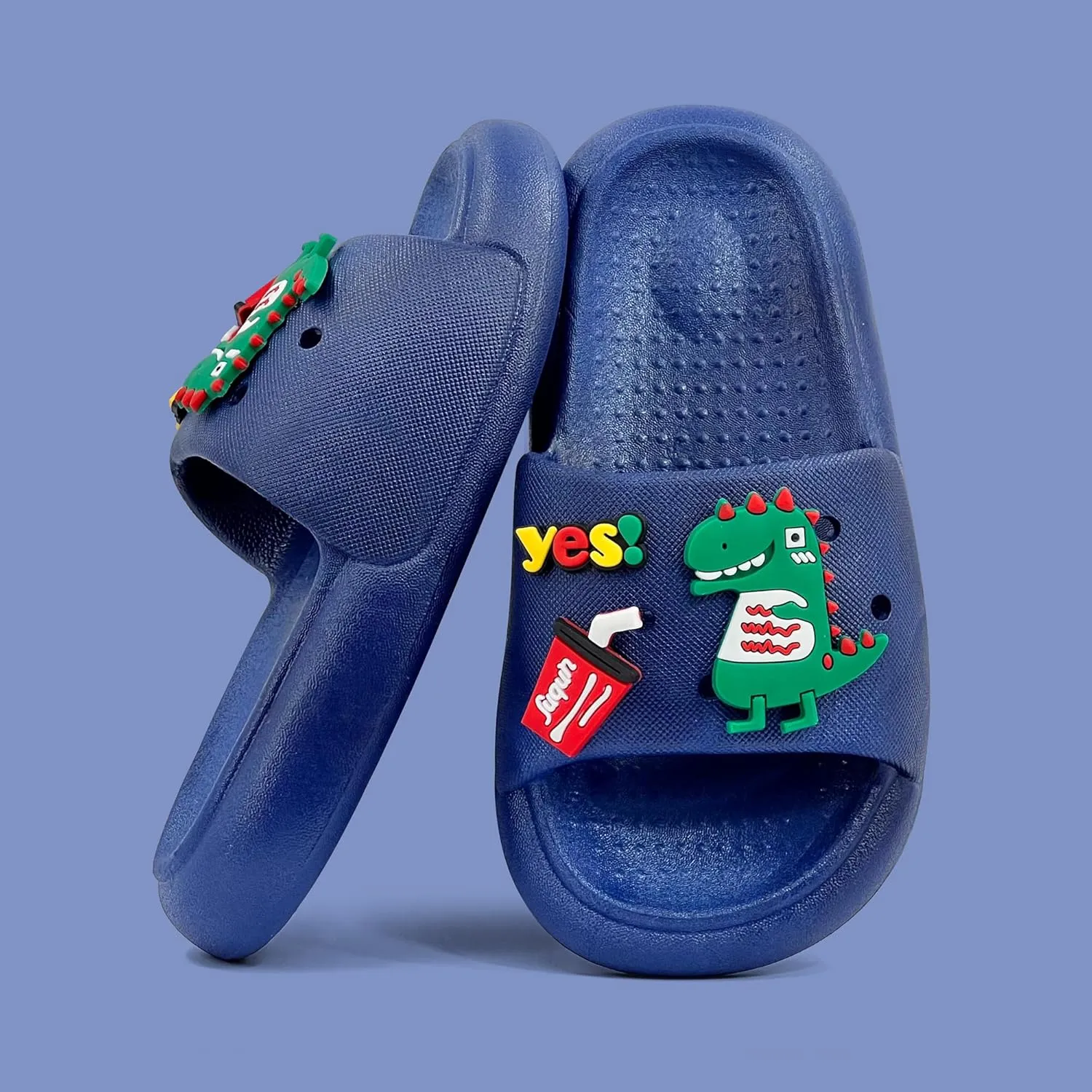 Toddler Slides Slippers Boys & Girls Slide Sandals for Kids Cute Cartoon Open Toe Sandals Compfy Shower Slippers Beach Garden Shoes 4 in 1 with 3 pair of Shoes Decoration Charms