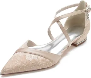 Tophacker Wedding Shoes for Bride with Stitching Lace Comfort Ballet Flat Slip-on Dress Platform Pumps