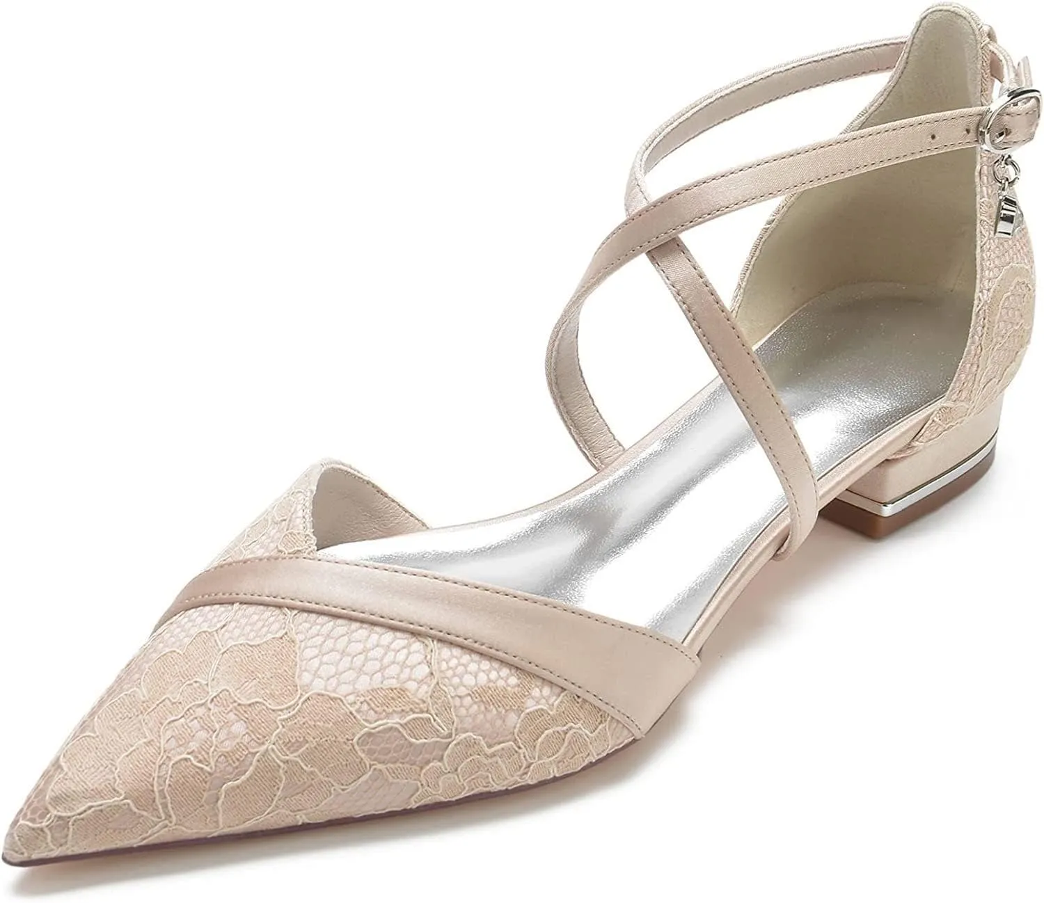 Tophacker Wedding Shoes for Bride with Stitching Lace Comfort Ballet Flat Slip-on Dress Platform Pumps