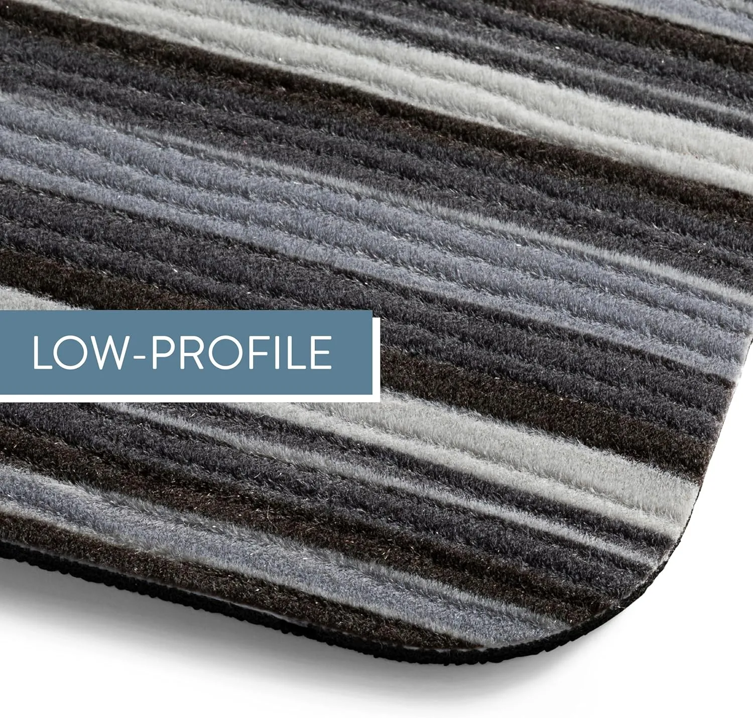 TOWN & COUNTRY BASICS Smooth Step Striped Low Profile Utility Kitchen Mat, Machine Washable, with Non-Slip Backing, Grey/Black, 24"x35"