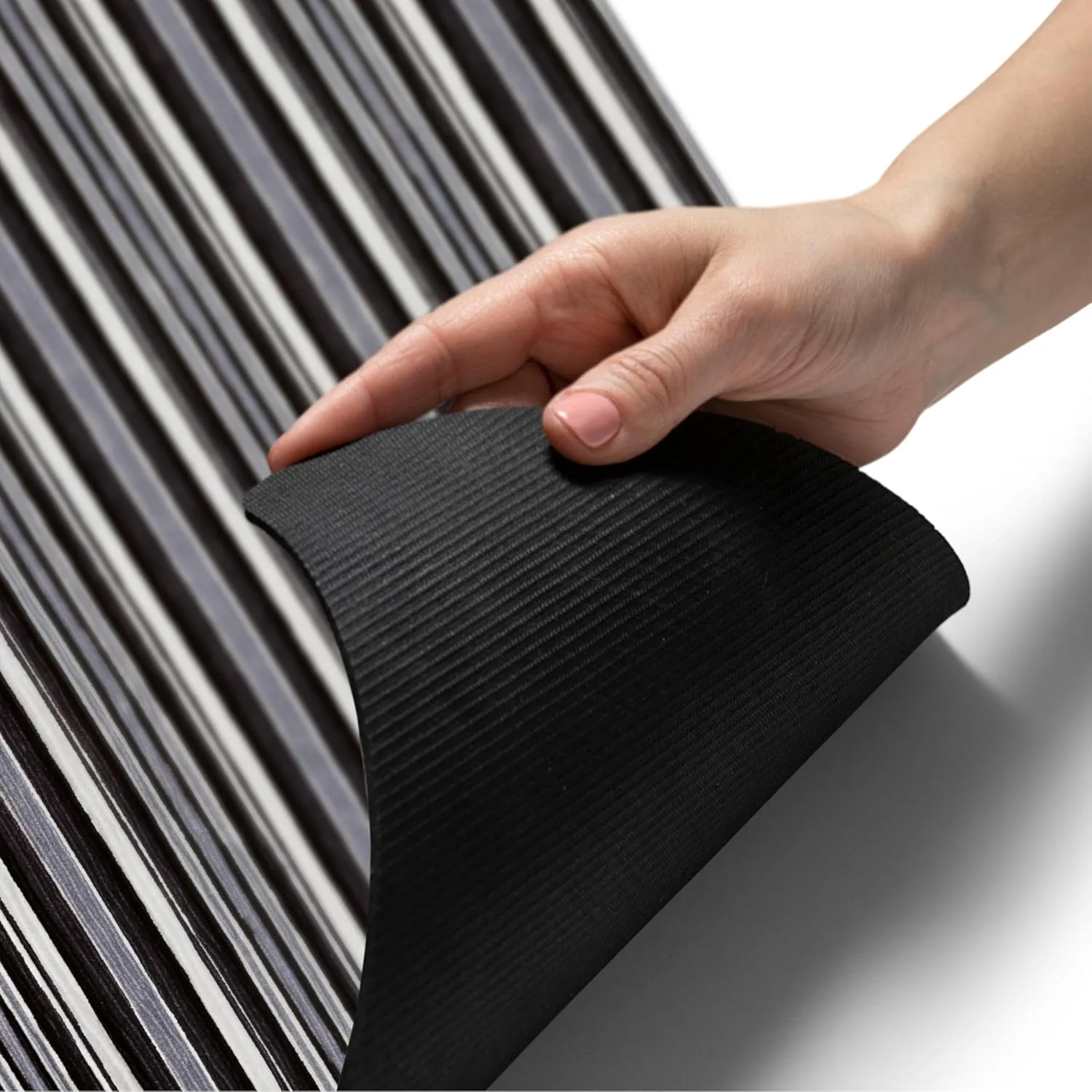 TOWN & COUNTRY BASICS Smooth Step Striped Low Profile Utility Kitchen Mat, Machine Washable, with Non-Slip Backing, Grey/Black, 24"x35"