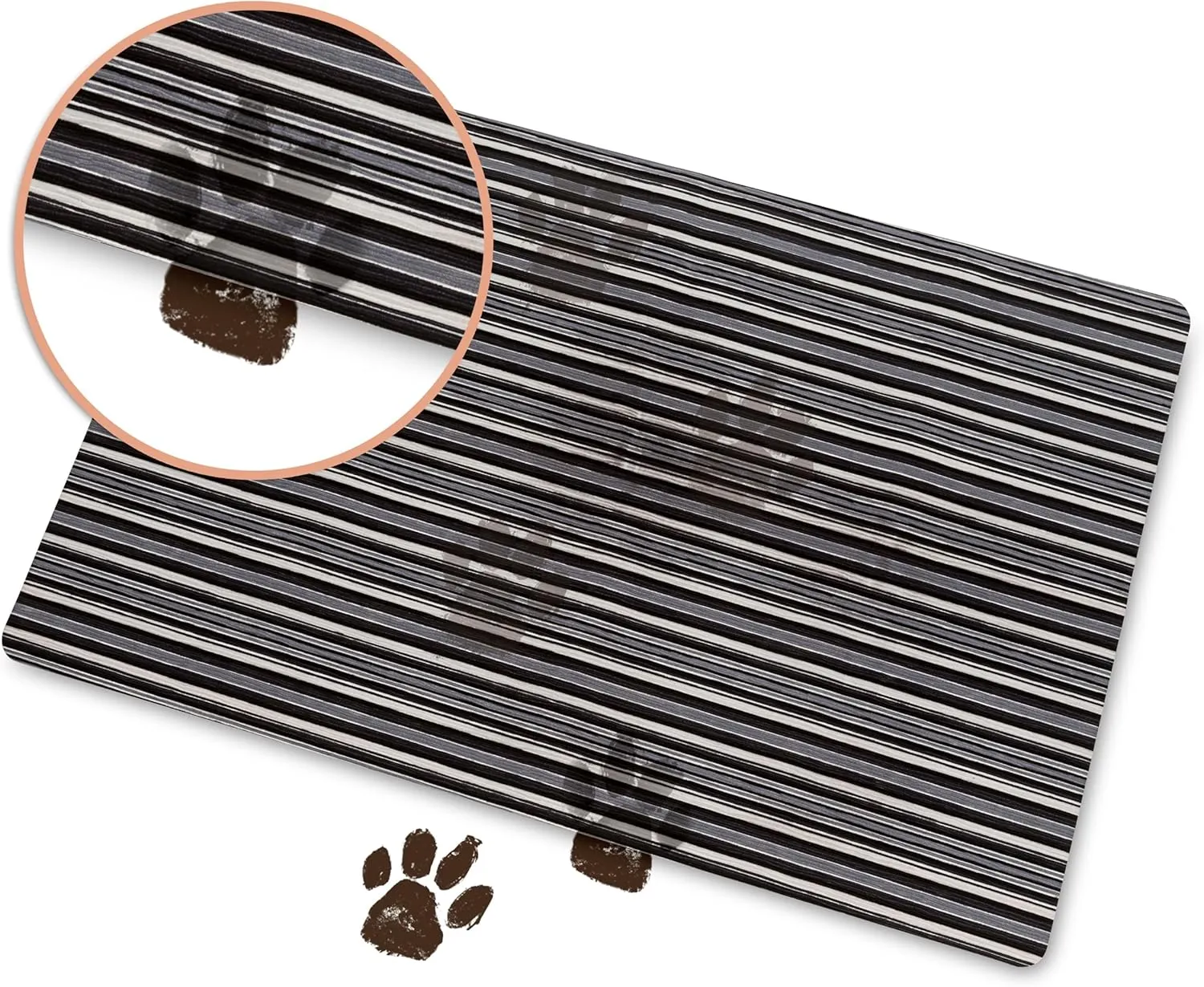TOWN & COUNTRY BASICS Smooth Step Striped Low Profile Utility Kitchen Mat, Machine Washable, with Non-Slip Backing, Grey/Black, 24"x35"