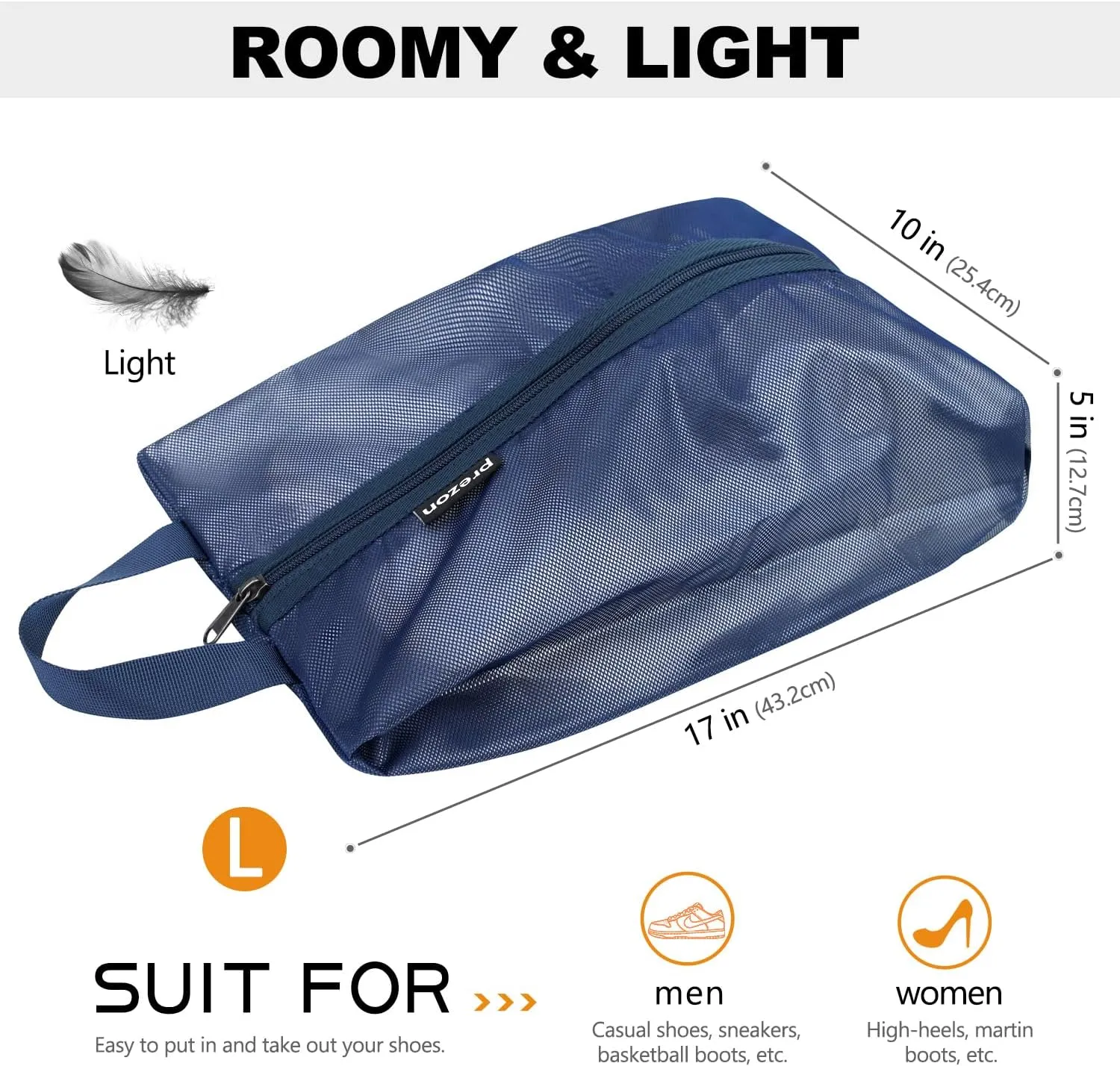 Travel Shoe Bags, Water Resistant TPU Mesh, Sturdy YKK Zipper, Shoes Storage Bag, Shoes Packing Organizer,17x10 In, Unisex Shoe Pouch for Travel or Home Storage