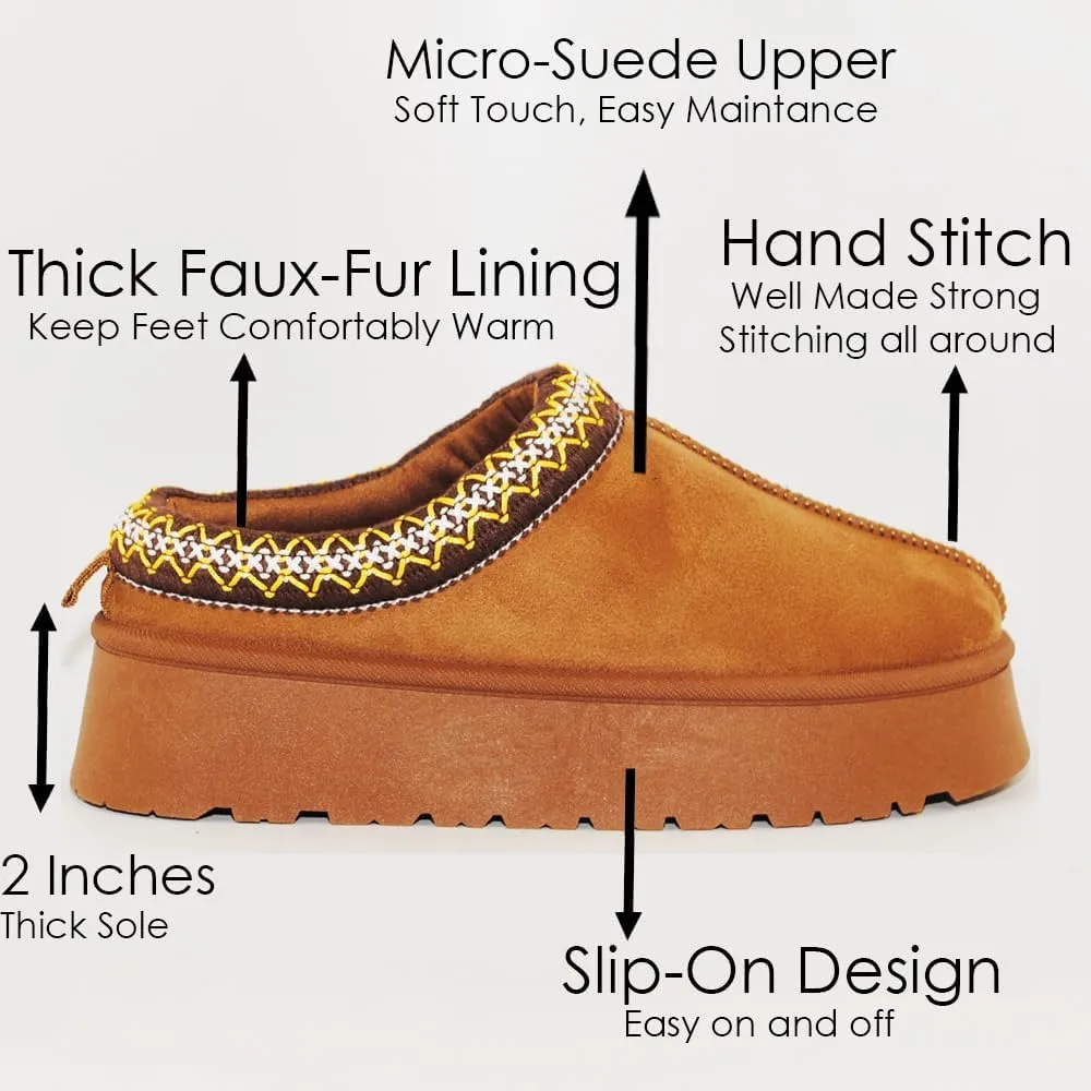 TRENDSUP Women's Platform Slippers, Suede Short Ankle Boots, Fur Fleece Lined, Slip-on, Durable for Indoor and Outdoor, Warm and Fuzzy